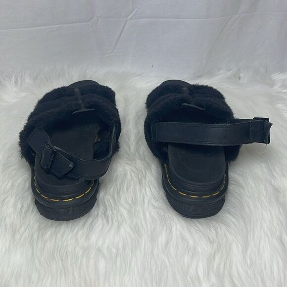 Dr. Martens Yelena Black Teddy Faux Fur Strap Lug Sole Sandals Sz 7 - Picture 6 of 9